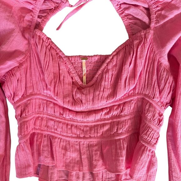 Free People Top Women's Size Medium Pink Chloe Blouse - Picture 5 of 10